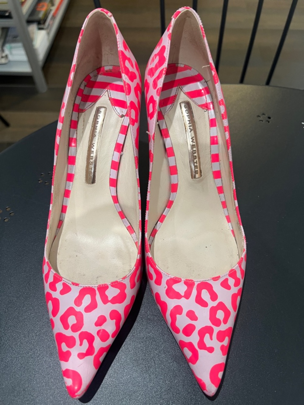 Sophia Webster Neon Pink Leopard-Print Pointed Pumps